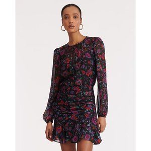 VERONICA BEARD Robin Silk Floral Ruched Long Sleeve Mini Dress